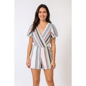TRIXXI Striped V-Neck Romper Womens Size Small S